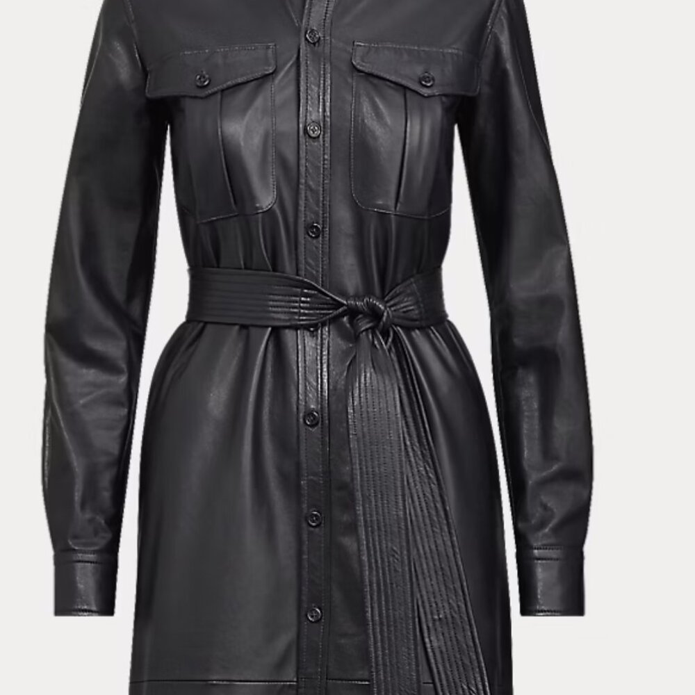Ralph Lauren Women's Polo Navy Size 4 Leather Shirt Dress, Perfect Condition